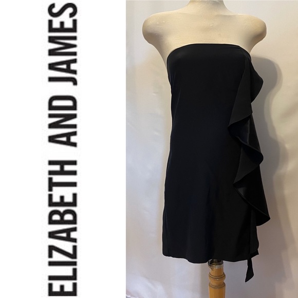 ELIZABETH AND JAMES silk ruffle dress in black - Picture 3 of 11